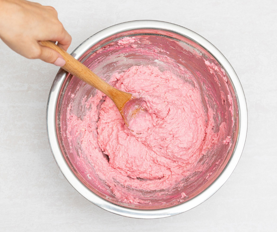 Mothers Day Recipe, Pink Lemonade Scones, Step 4 mix ingredients with wooden spoon