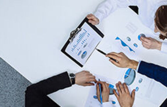 Birds eye view of business people in meetings