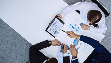 Birds eye view of business people in meetings