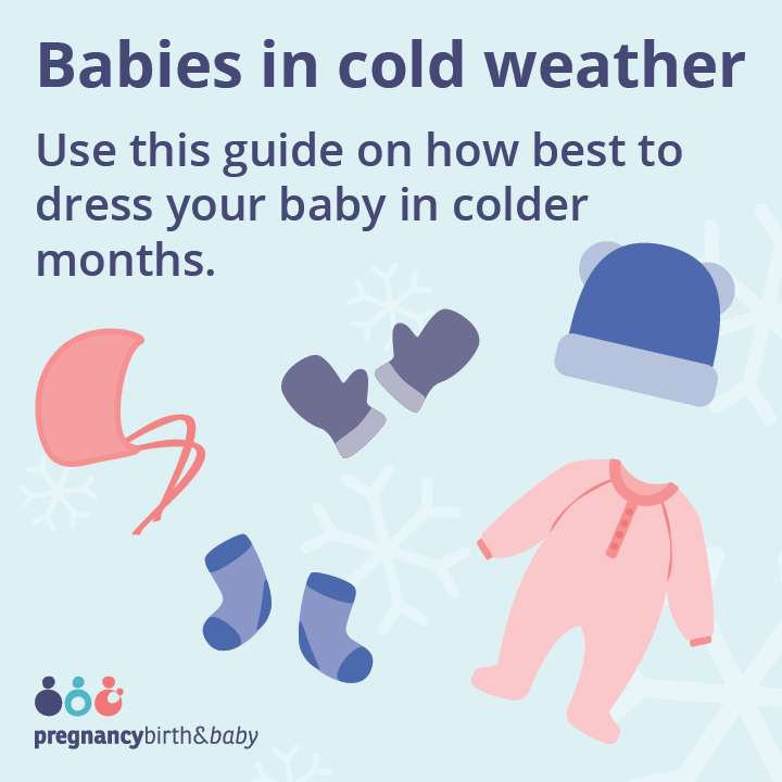 Guide on how to dress your baby for cold weather infographic promotional tile.