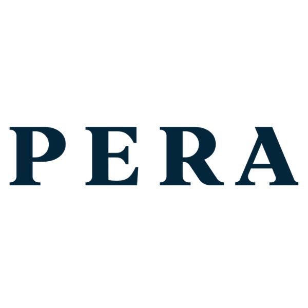 PERA in navy writing on white background