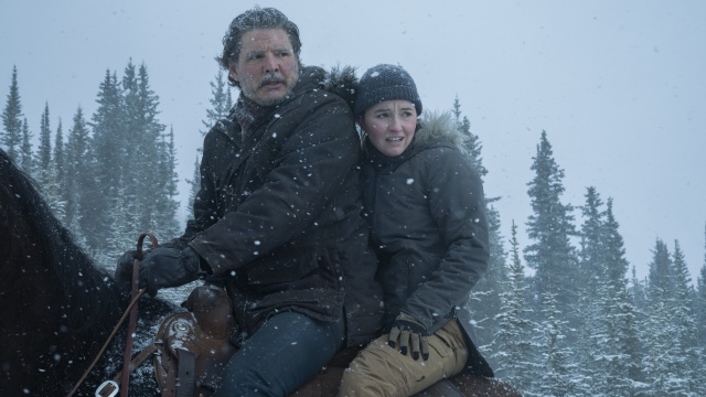 Pedro Pascal and Pedro Pascal on horseback in snow The Last of Us.jpg