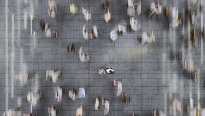 Aerial view of people in motion