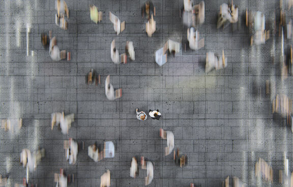 Aerial view of people in motion