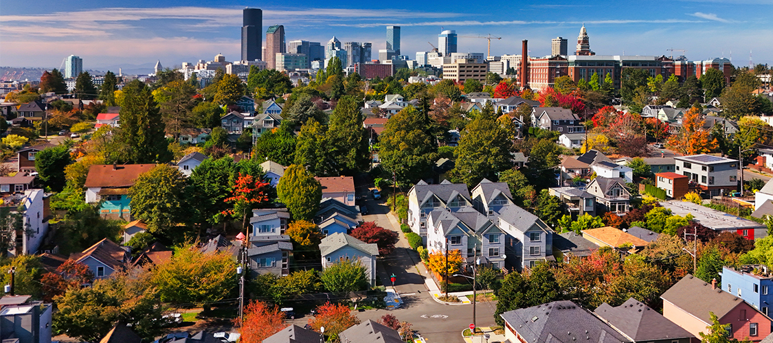 An aerial shot of homes in Seattle.