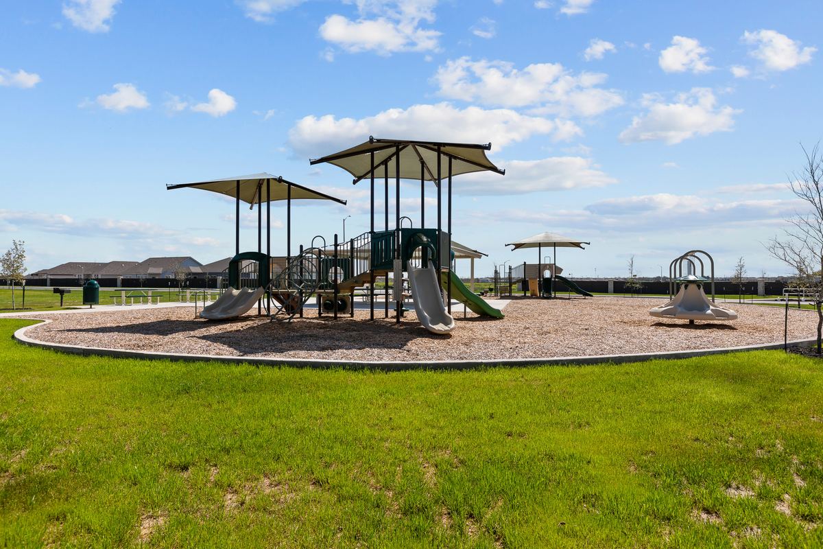playscape with slide with grass & mulch 