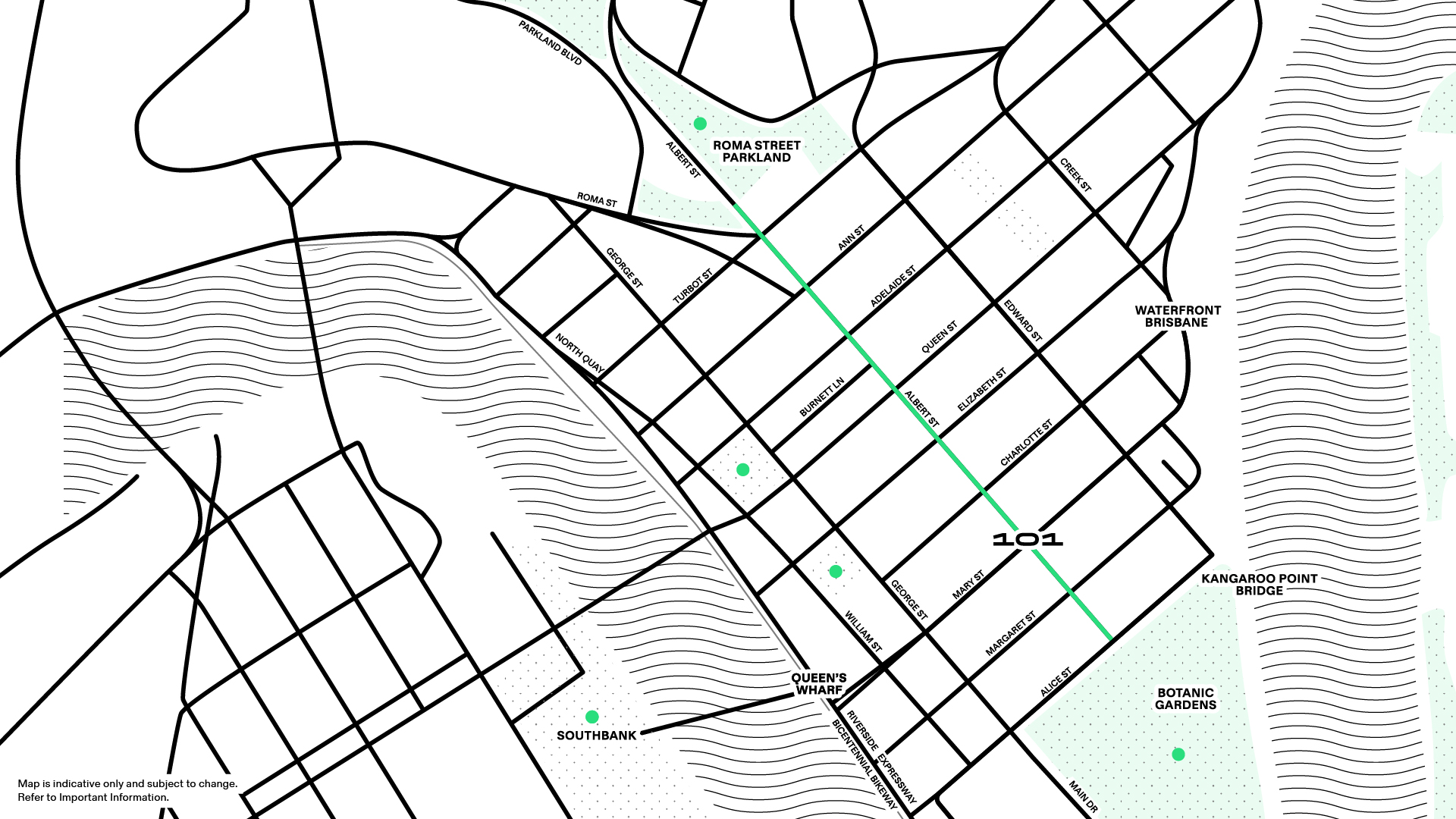 Map showing the location of 101 Albert Street with direct access to the proposed Albert Green Spine pedestrian walkway in Brisbane CBD