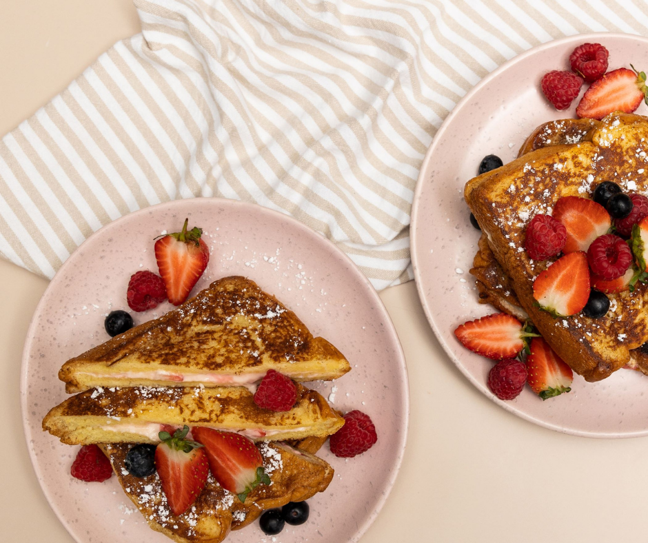 Mothers Day Recipe, Strawberry French Toast step 7, serve with fresh berries, syrup and icing sugar