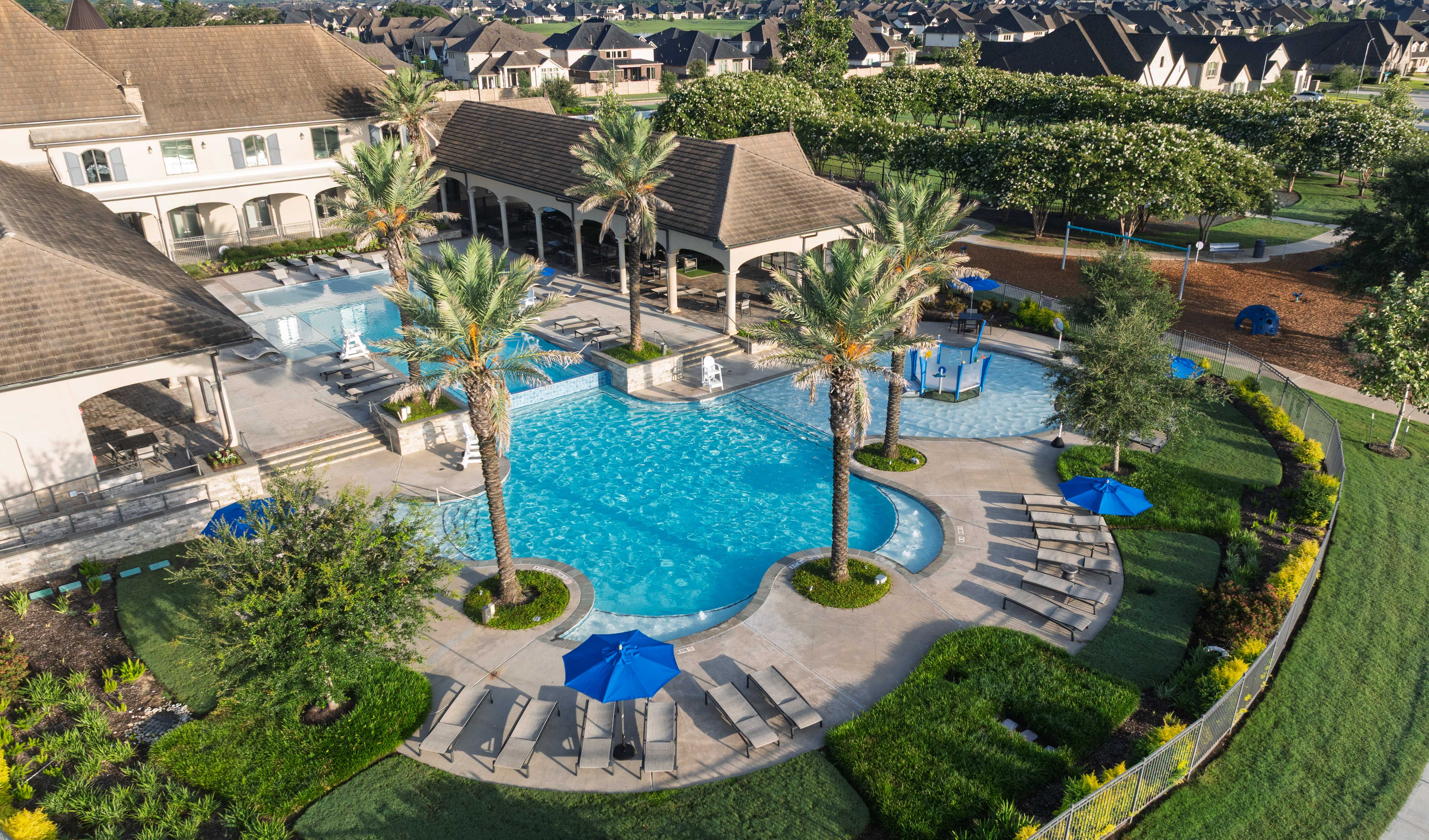 resort-style pool with covered areas