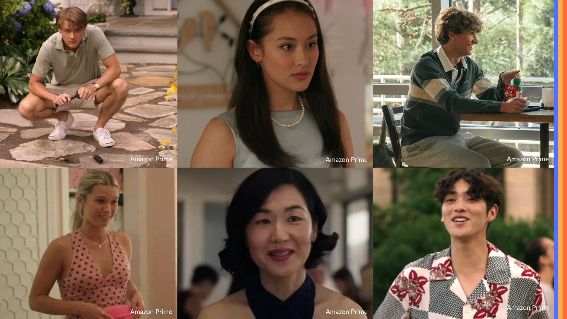 Collage of six characters from The Summer I Turned Pretty, each shown in different settings and outfits.