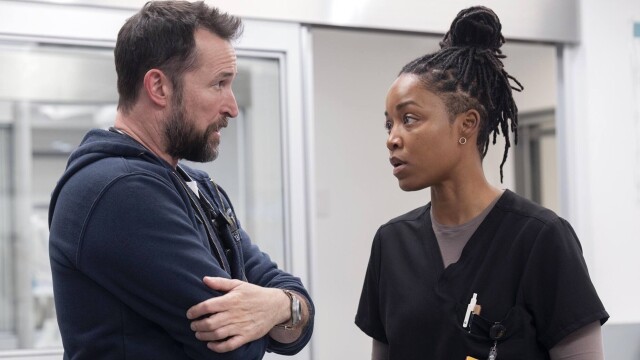 The Pitt image of Noah Wyle and Ayesha Harris