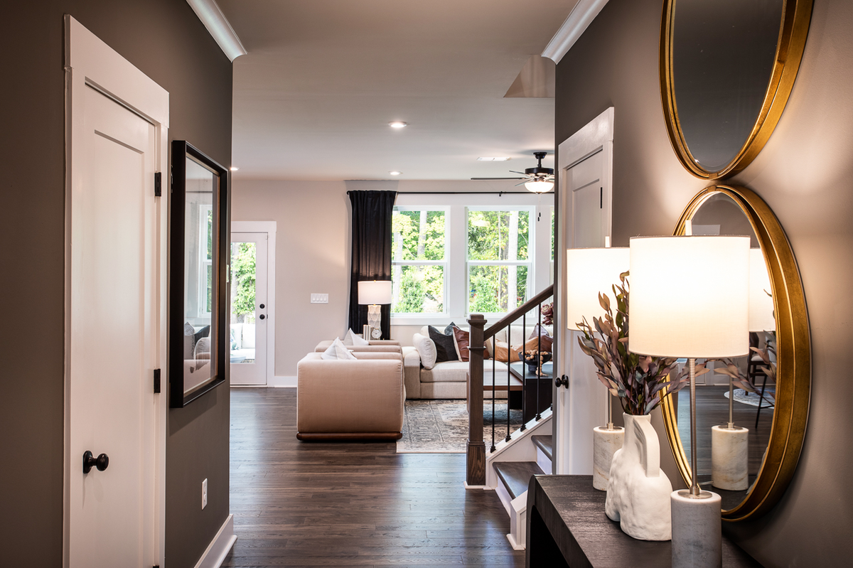 entryway with plank flooring and decor