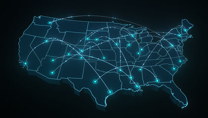 Digital USA map with connected cities