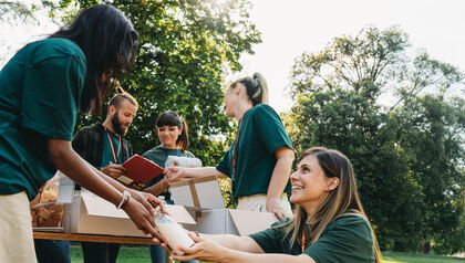 Volunteers working together for a food drive