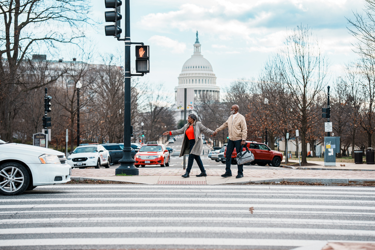 people crossing the street in dc