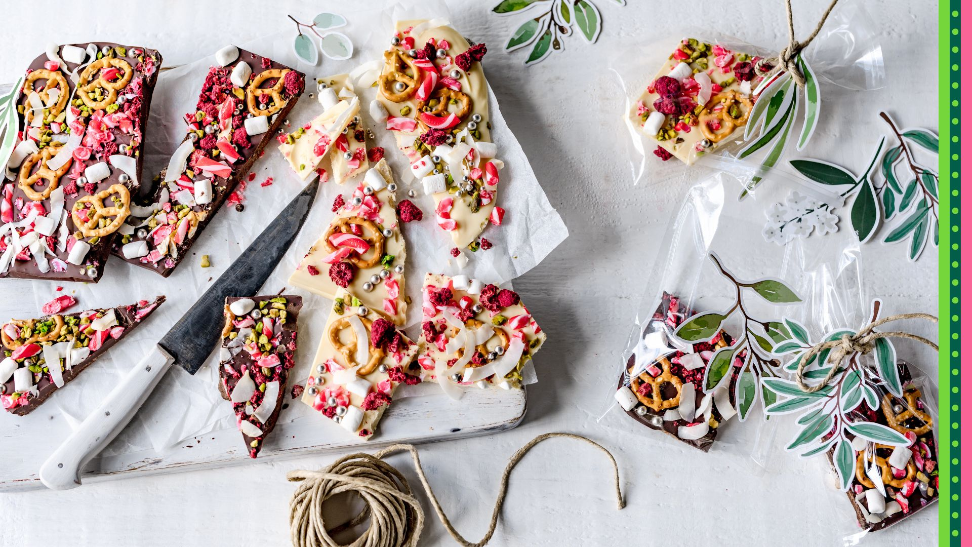 Homemade Chocolate Christmas Bark Roughly chopped and individually wrapped for teacher gifts