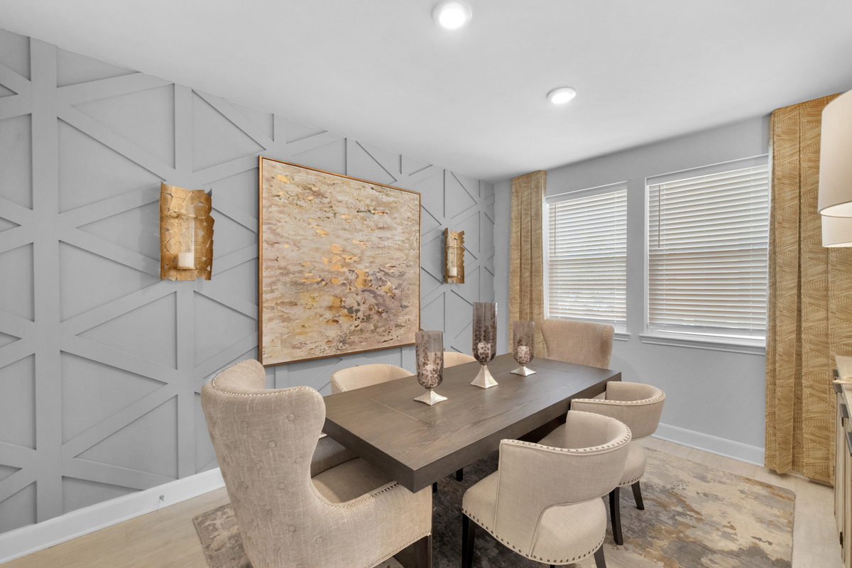 formal dining room with wood-like tile flooring