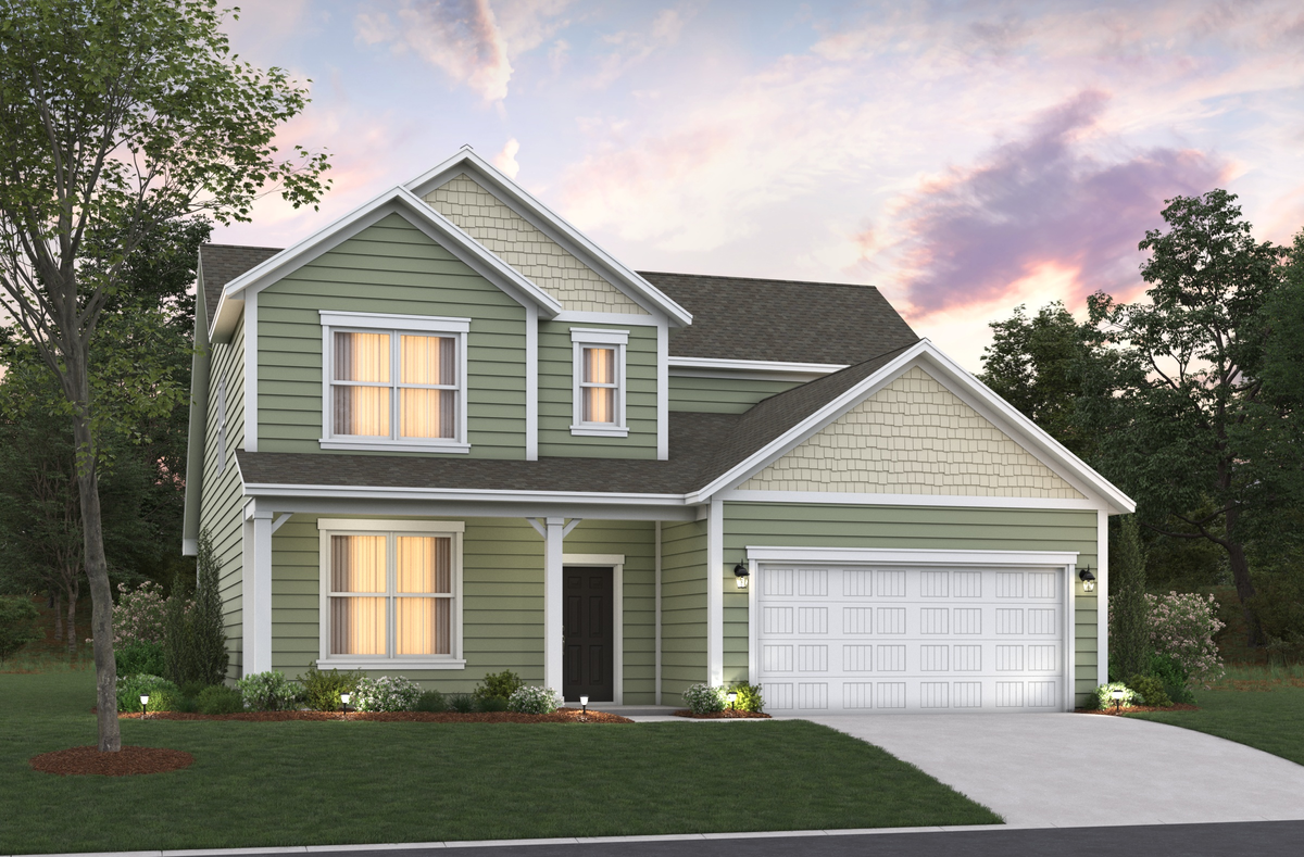 green vinyl siding with white trim