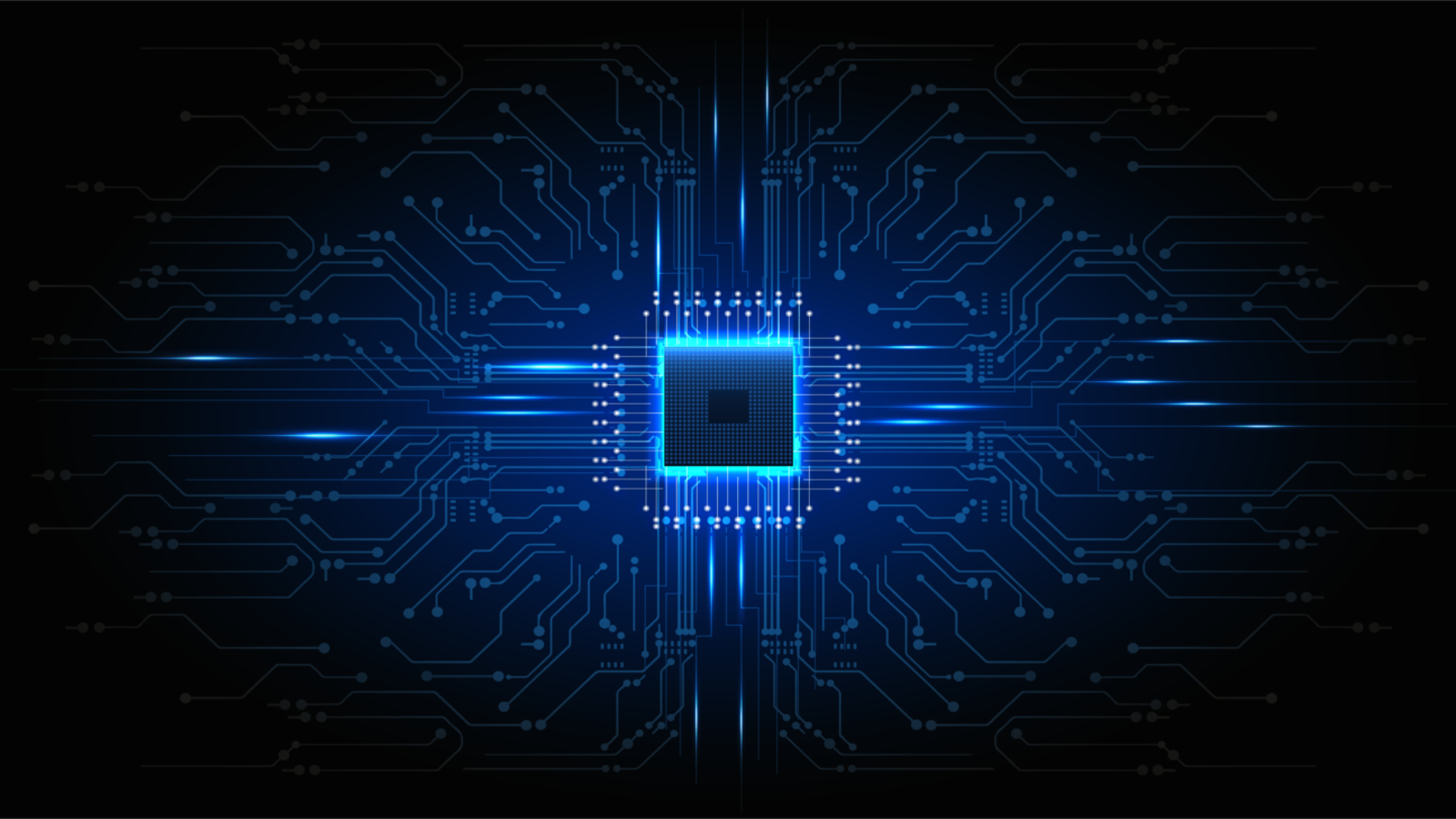An advanced semiconductor shown on dark background