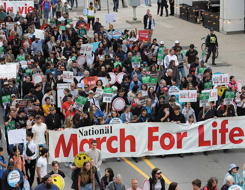 Knights and family members participate in the National March for Life in Ottawa, Ontario, on May 9. (Photo by Patrick Doyle)