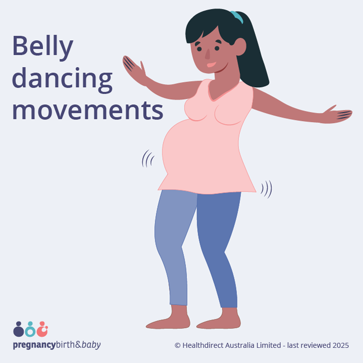 Illustration of a pregnant person doing belly dancing movements.