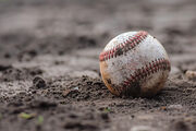 baseball in mound on field