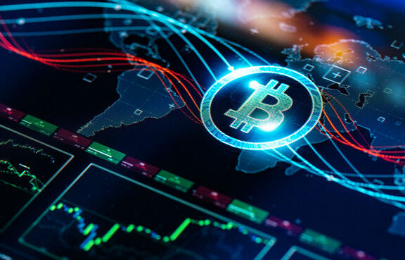 Abstract digital art of bitcoin and graphs