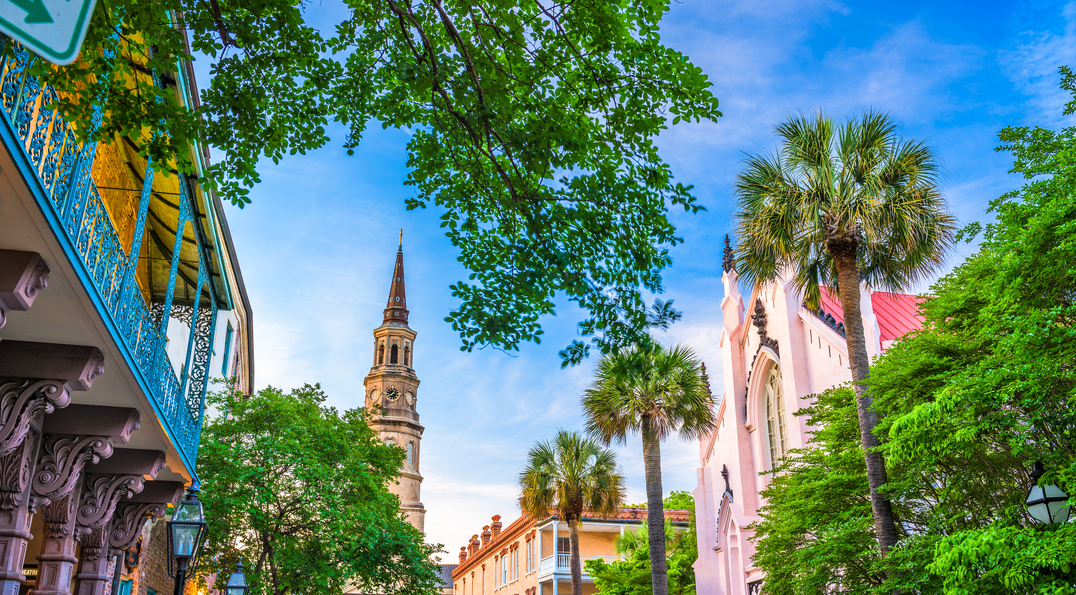 bright buildings in downtown Charleston, South Carolina