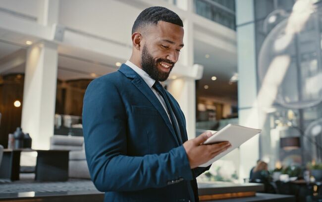 Business man working on tablet