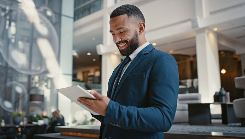 Business man working on tablet