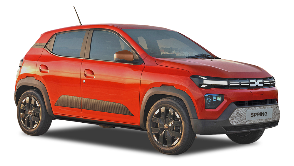 Red Dacia Spring electric city car shown on a plain background.