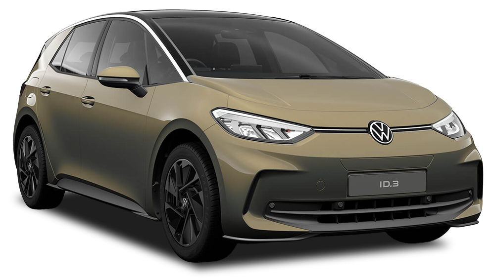 Gold Volkswagen ID.3 electric hatchback shown on a plain background.