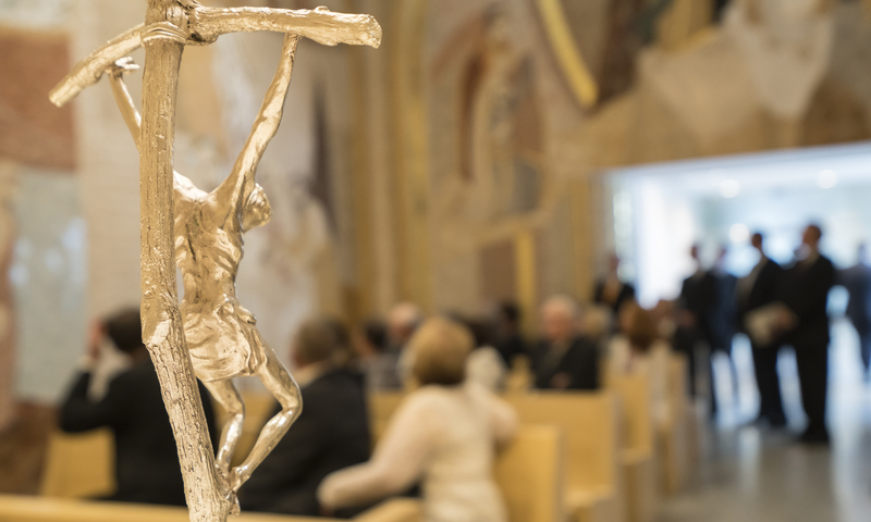 A close up of the crosier in the Luminous Mysteries Chapel at JPII Shrine