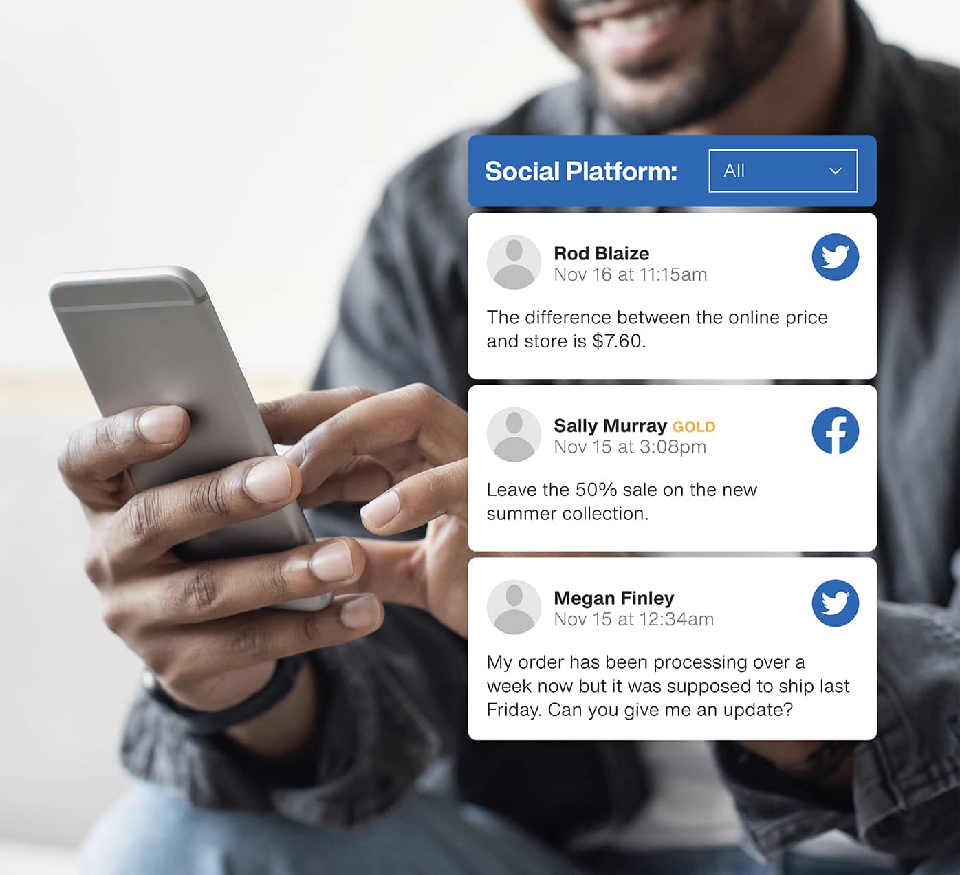 Retail associate viewing messages on a mobile device