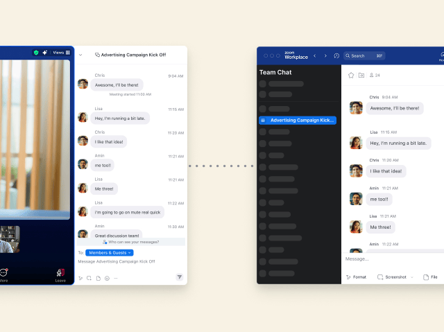 Continúe las conversaciones de Zoom Meetings en Zoom Team Chat