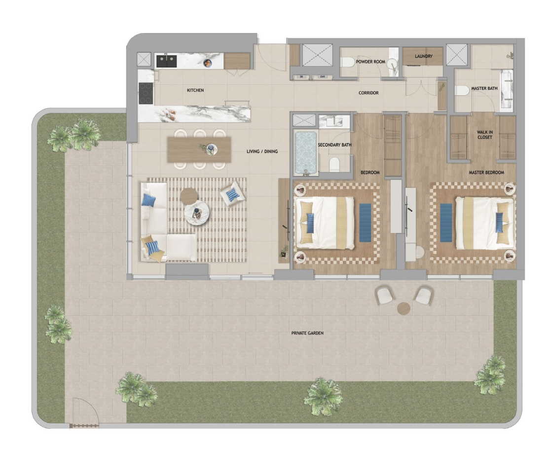 The Beach House Fahid Fahid beah house apartment t2 garden 2 bedroom typeH floor plan