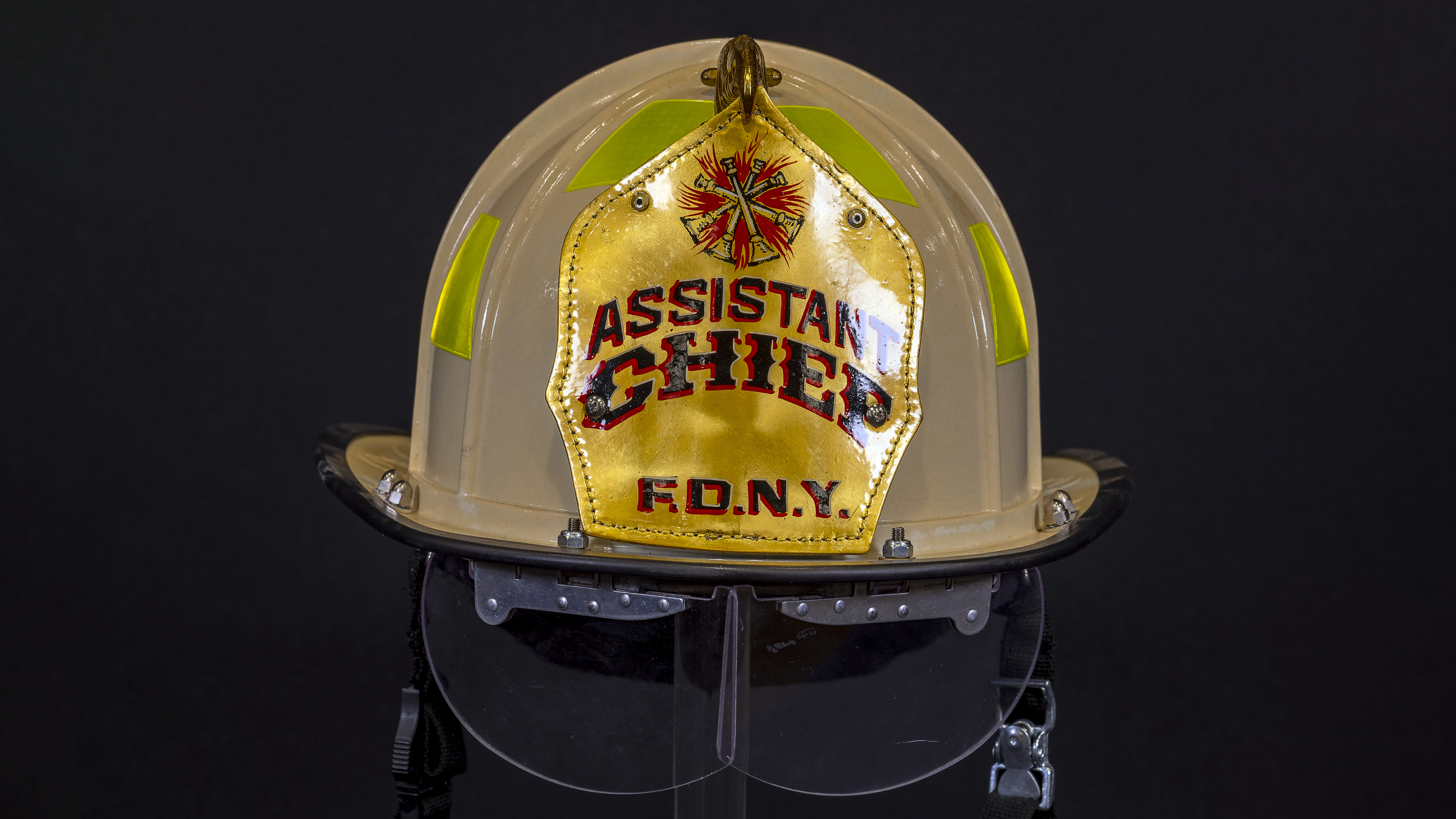 Helmet representative of one worn by Assistant Chief Donald J. Burns, FDNY, who died responding to the attacks on the World Trade Center.