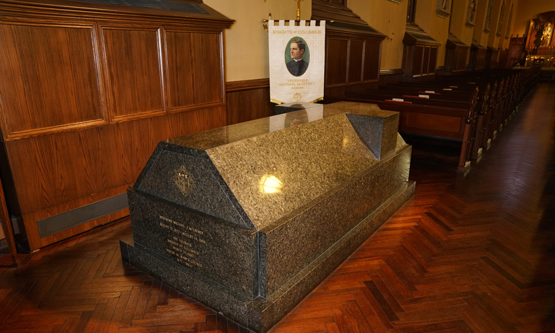 Entombed bodily remains of Father McGivney located at St. Mary's Church in New Haven, Connecticut.