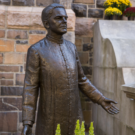 Statue of Father Michael J. McGivney by Stanley Bleifeld outside St. Mary's Church, New Haven, CT on October 31, 2020.