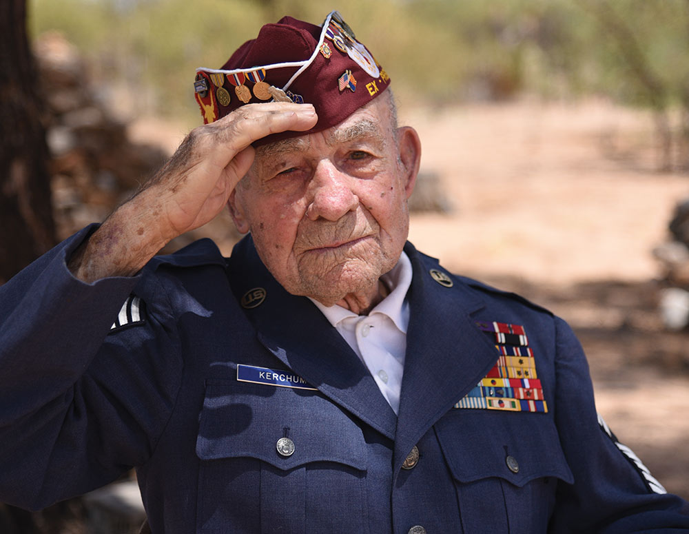 Kerchum gives a patriotic salute