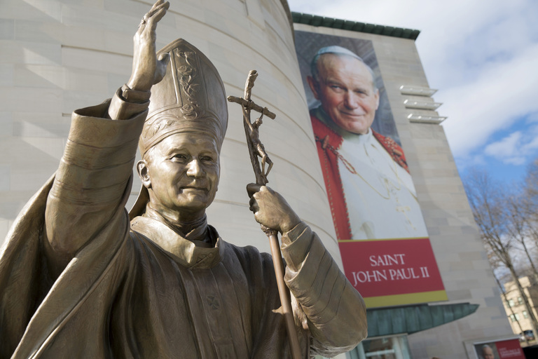 Chas Fagan's bronze statue of John Paul II outside the Shrine Washington DC
