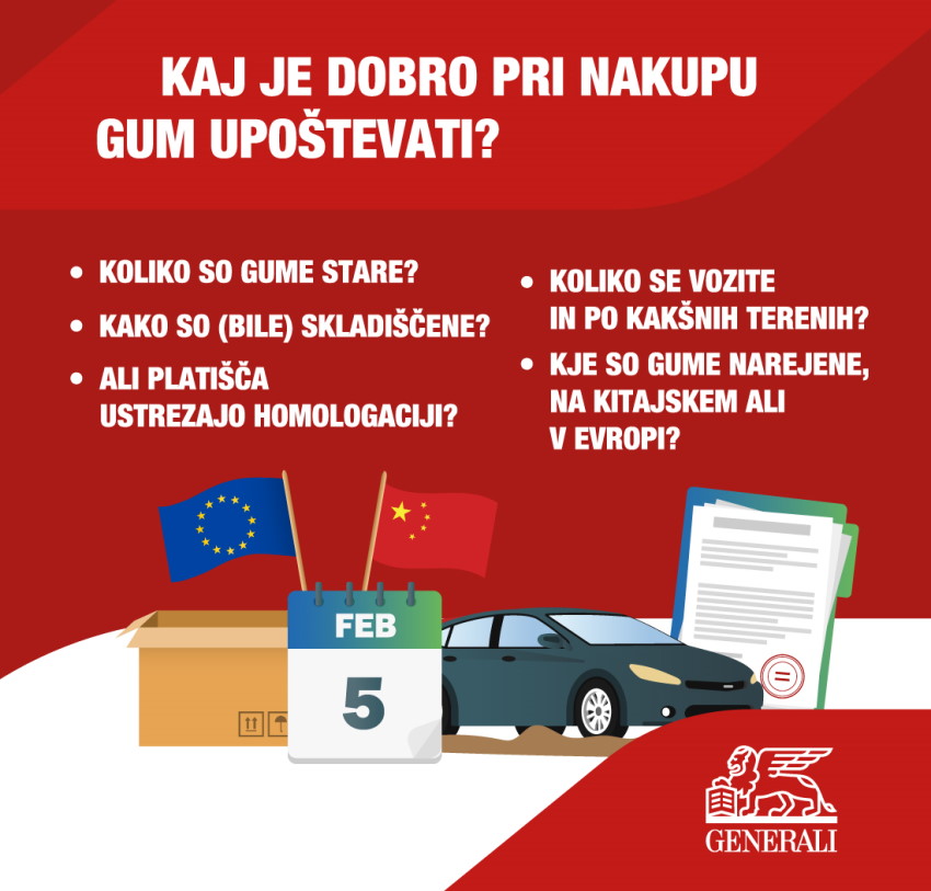 Infografika z napisom: Kaj je pri nakupu gum dobro upoštevati?