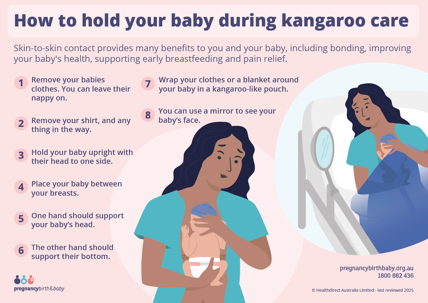 How to hold your baby during kangaroo care infographic.
