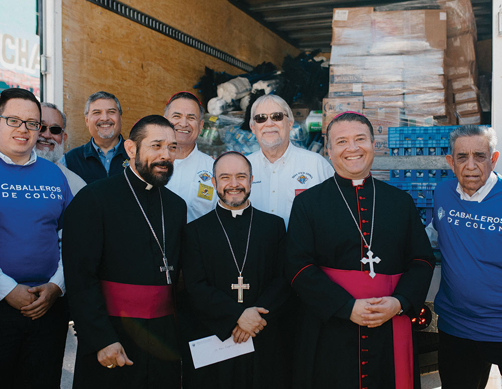 Bishops from both sides of the border visited the Matamoros shelter with K of C leaders.