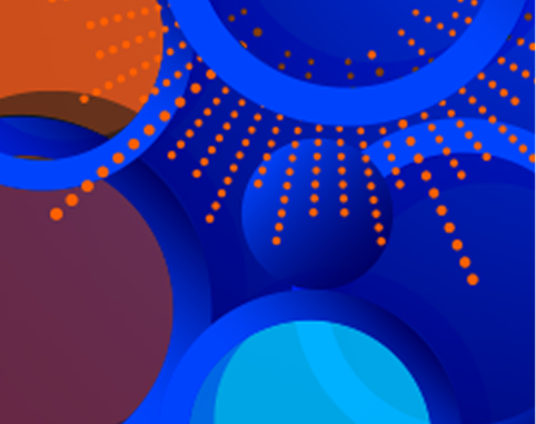 Decorative graphic with blue and orange