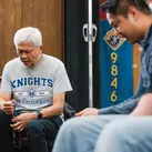 Past State Deputy Michael Yeo (left) and Jamey Guerrero, state director of evangelization and faith formation, join other men in praying the rosary during a Cor event hosted by St. Joseph Council 9846 in Port Moody, British Columbia, on June 4. (Photo by Sandra Leung/Yaletown Photography)