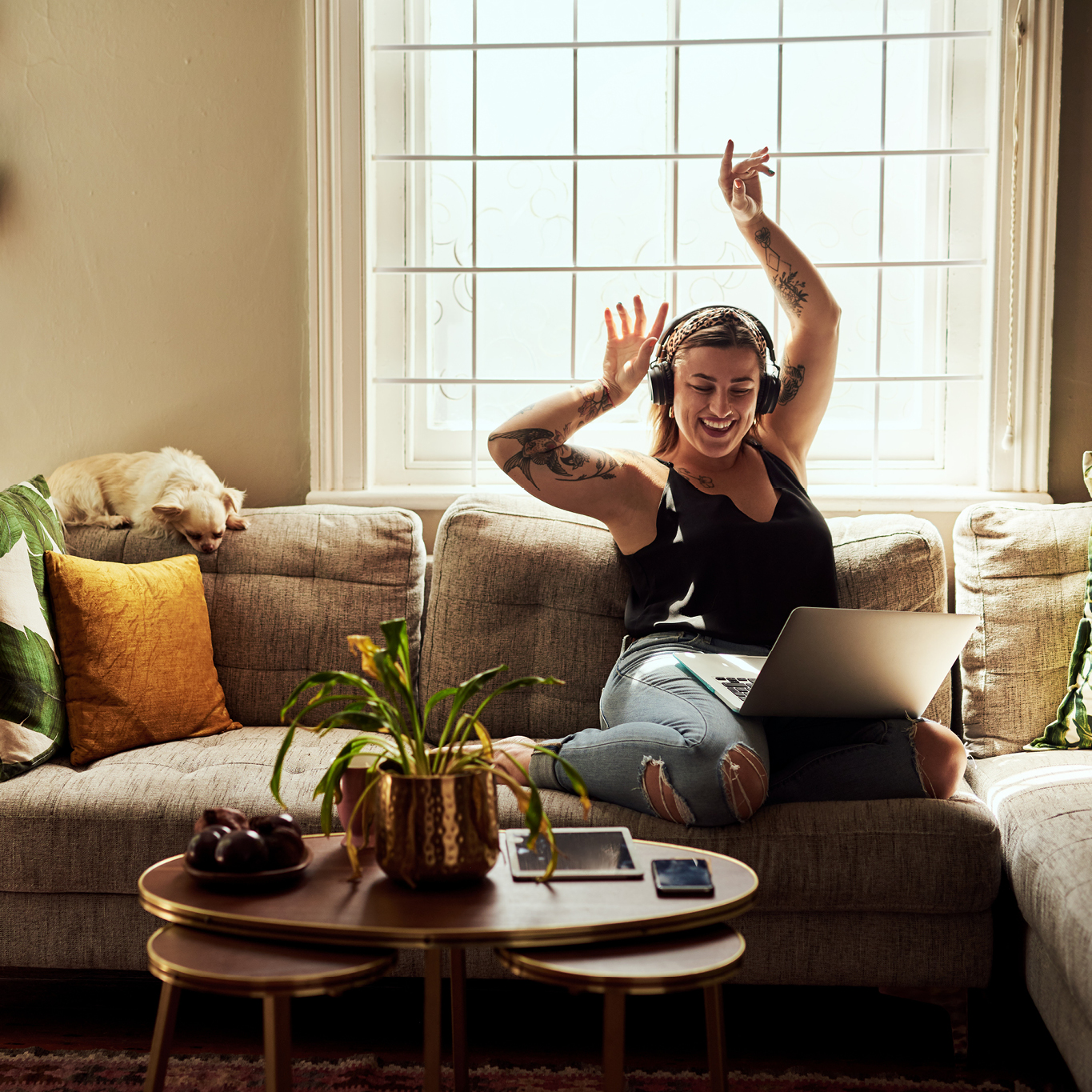 Happy young couple celebrating new home