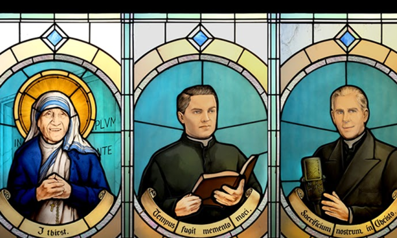 Stained-glass window of Father McGivney at North American College in Rome.