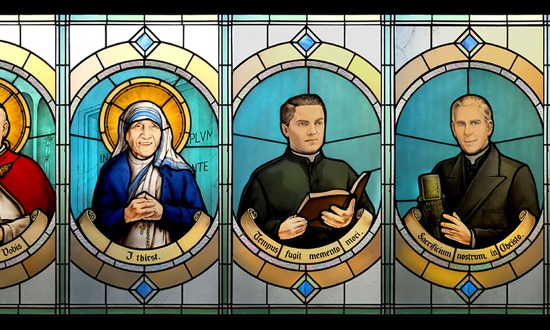 Stained-glass window of Father McGivney at North American College in Rome.