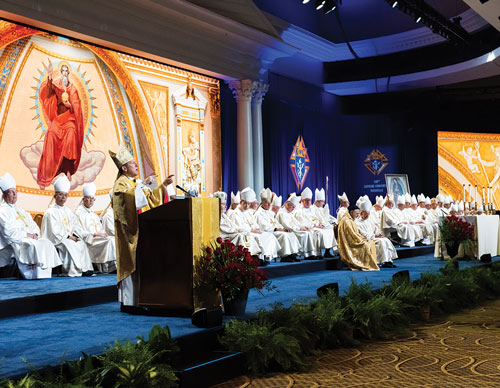 Bishop J. Mark Spalding of Nashville, the principal celebrant of the opening Mass, delivers the homily.